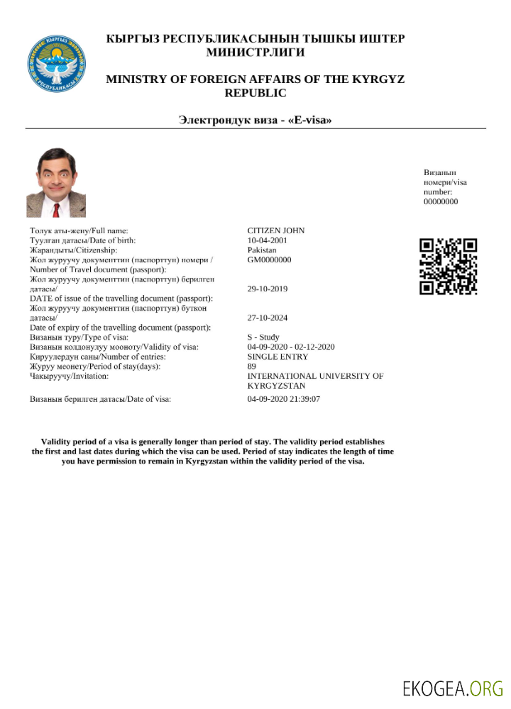 Visa électronique pour le Kirghizistan en modèle Word et PDF